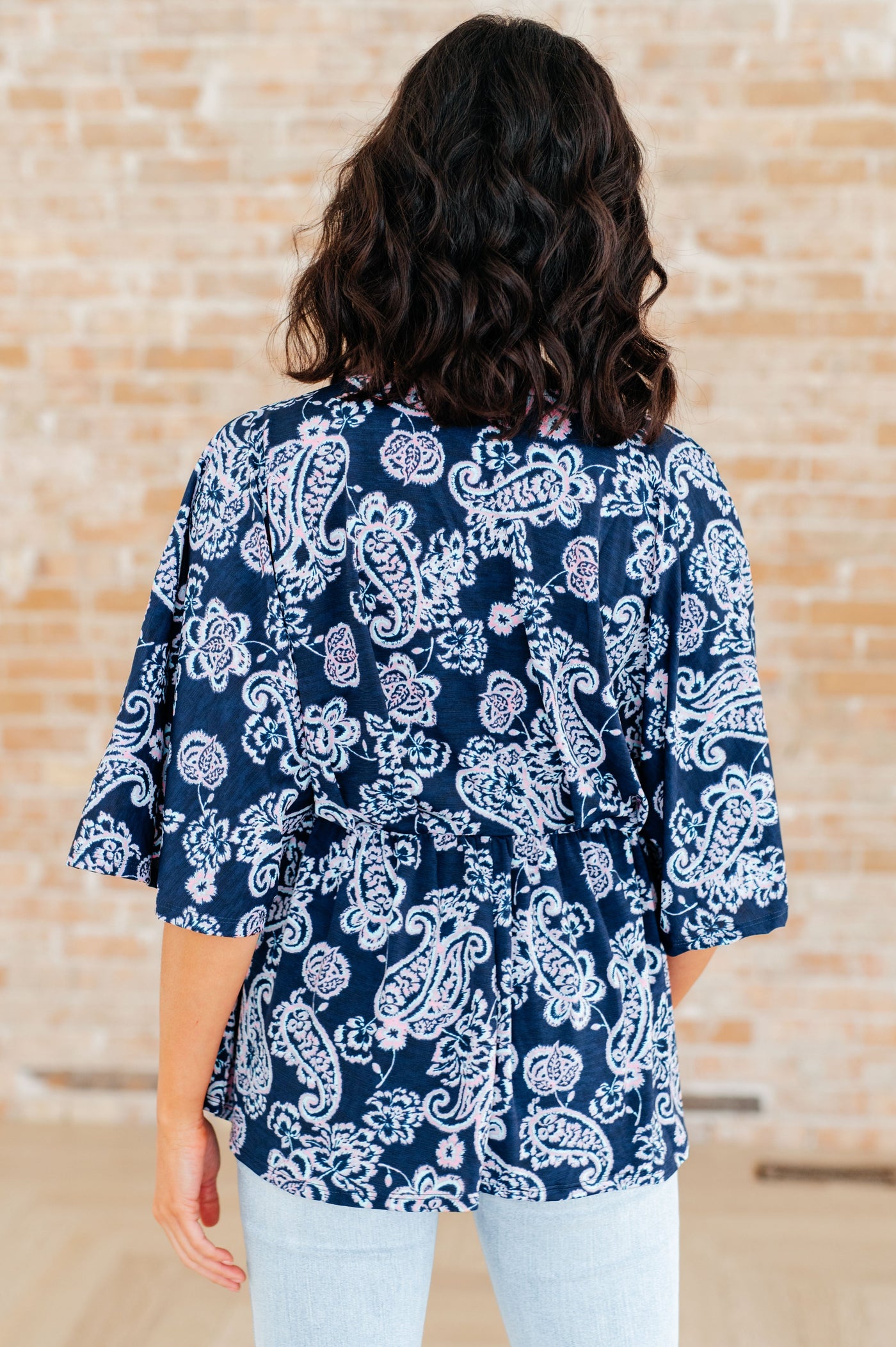 Dreamer Peplum Top in Navy and Pink Paisley Southern Soul Collectives
