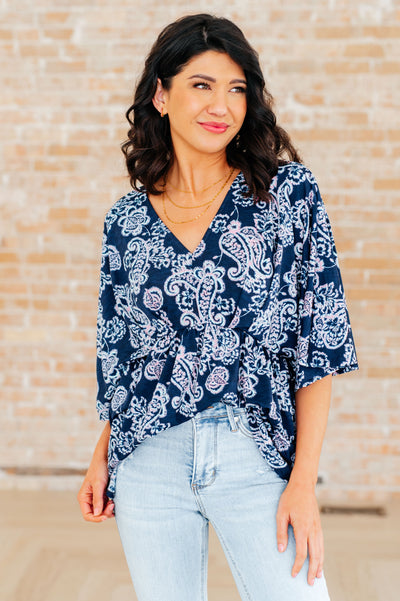 Dreamer Peplum Top in Navy and Pink Paisley Southern Soul Collectives