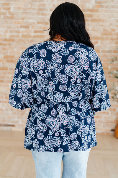 Dreamer Peplum Top in Navy and Pink Paisley Southern Soul Collectives