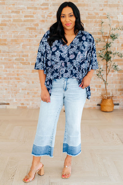 Dreamer Peplum Top in Navy and Pink Paisley Southern Soul Collectives