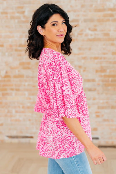 Dreamer Peplum Top in Pink Leopard Southern Soul Collectives