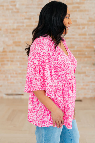 Dreamer Peplum Top in Pink Leopard Southern Soul Collectives