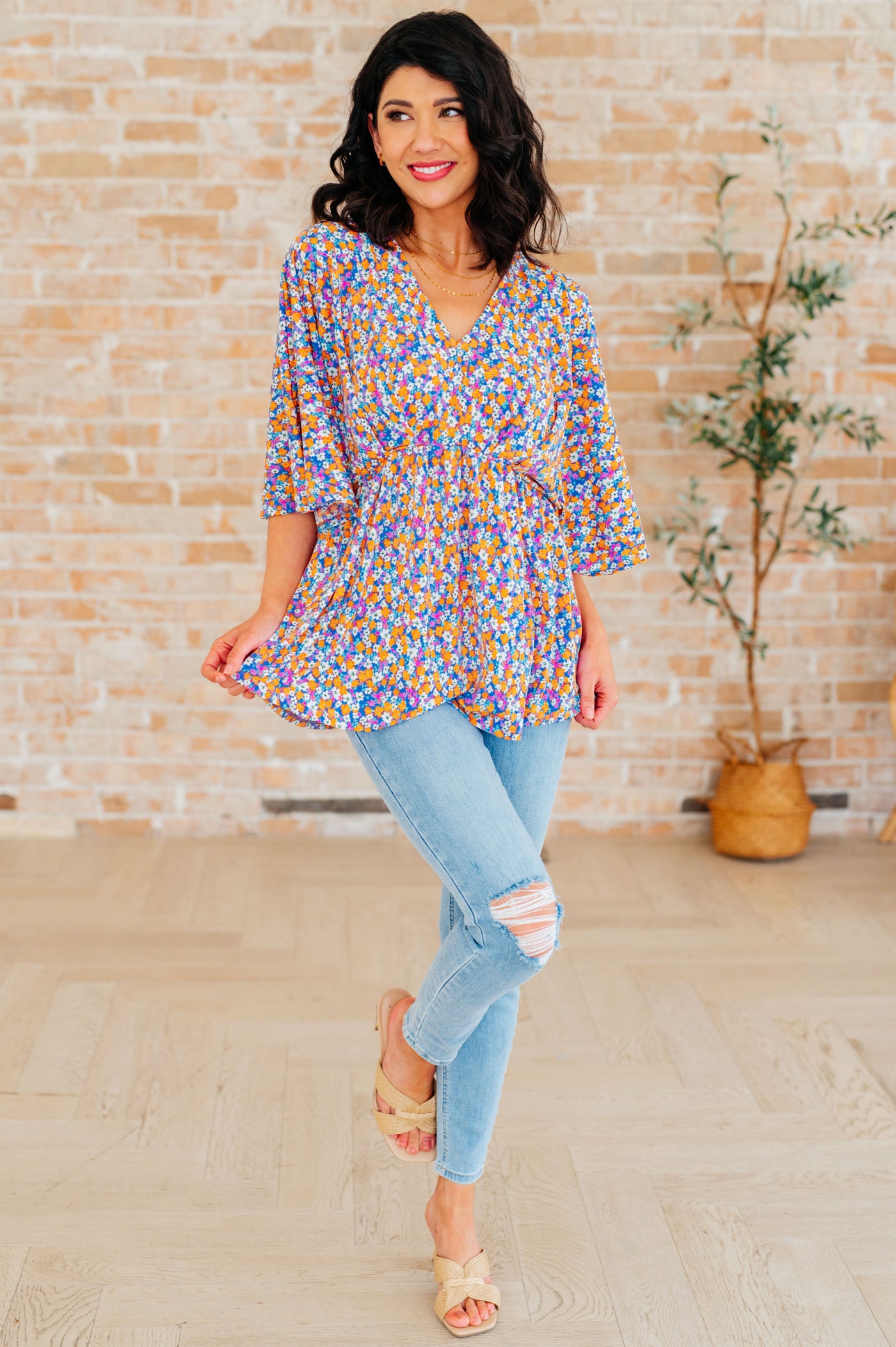 Dreamer Peplum Top in Purple Retro Ditsy Floral Southern Soul Collectives