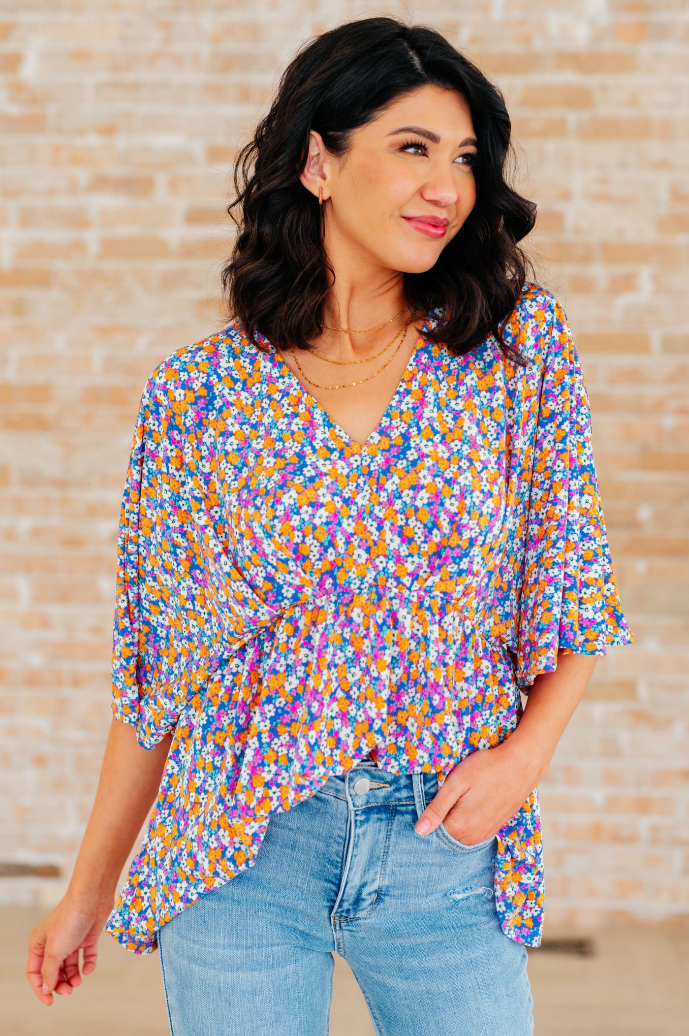 Dreamer Peplum Top in Purple Retro Ditsy Floral Southern Soul Collectives