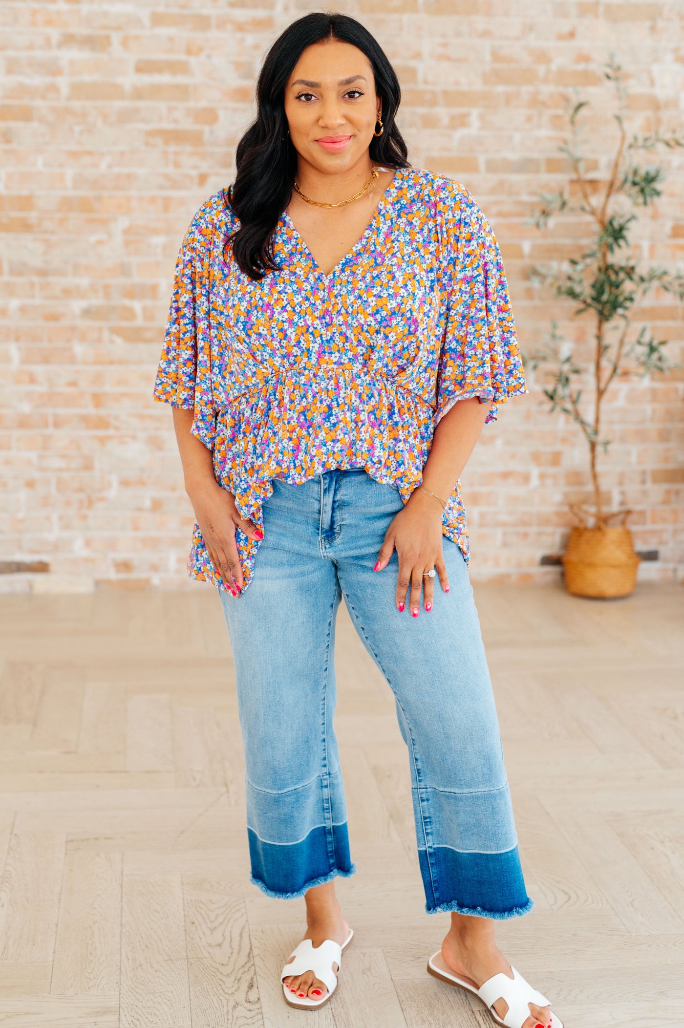 Dreamer Peplum Top in Purple Retro Ditsy Floral Southern Soul Collectives