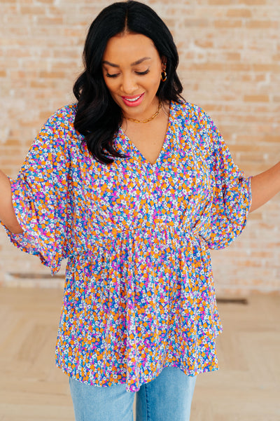 Dreamer Peplum Top in Purple Retro Ditsy Floral Southern Soul Collectives