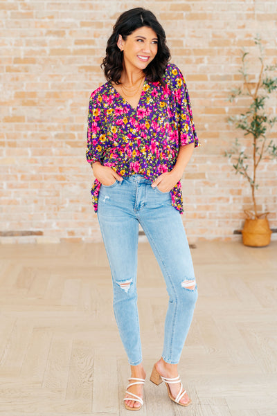 Dreamer Peplum Top in Purple and Pink Floral Southern Soul Collectives