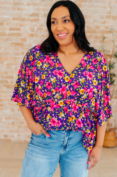 Dreamer Peplum Top in Purple and Pink Floral Southern Soul Collectives