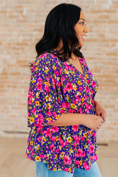 Dreamer Peplum Top in Purple and Pink Floral Southern Soul Collectives