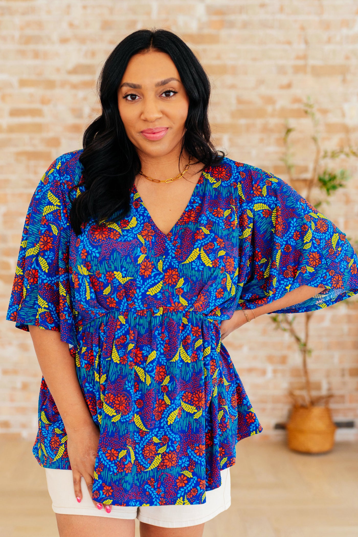 Dreamer Peplum Top in Royal and Red Abstract Southern Soul Collectives