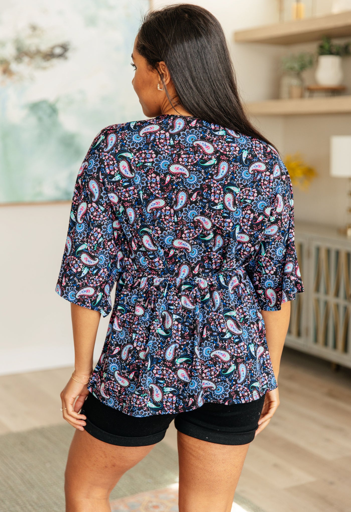 Dreamer Top in Black and Periwinkle Paisley Southern Soul Collectives