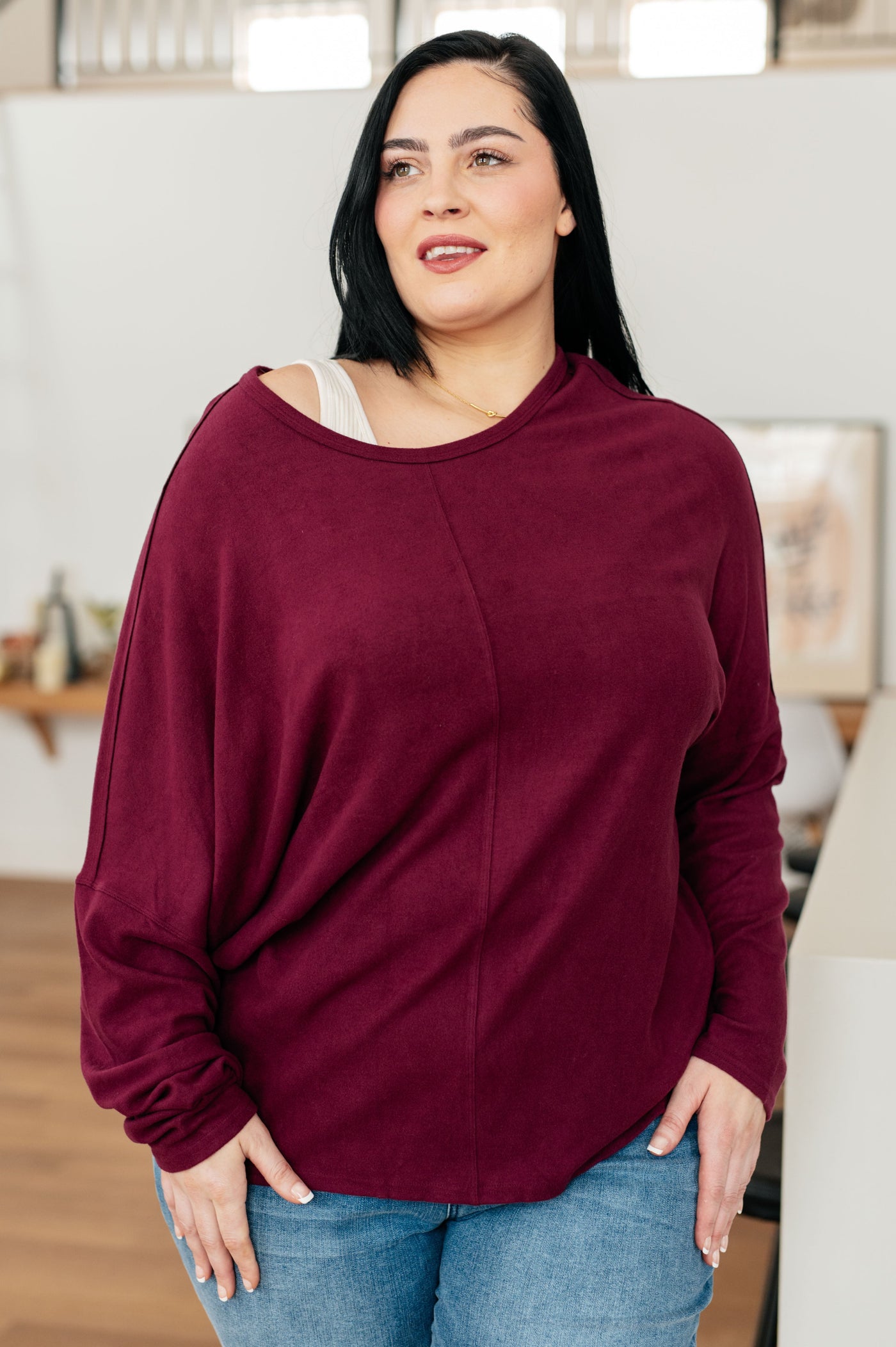 Drive Downtown Dolman Sleeve Top in Wine Southern Soul Collectives