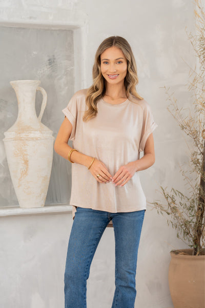 Shimmer Cuffed Top in Taupe Southern Soul Collectives