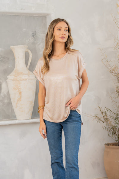 Shimmer Cuffed Top in Taupe Southern Soul Collectives