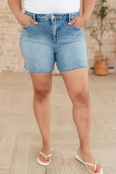 Judy Blue Jeans Elle High Rise Rhinestone Cutoff Shorts Southern Soul Collectives