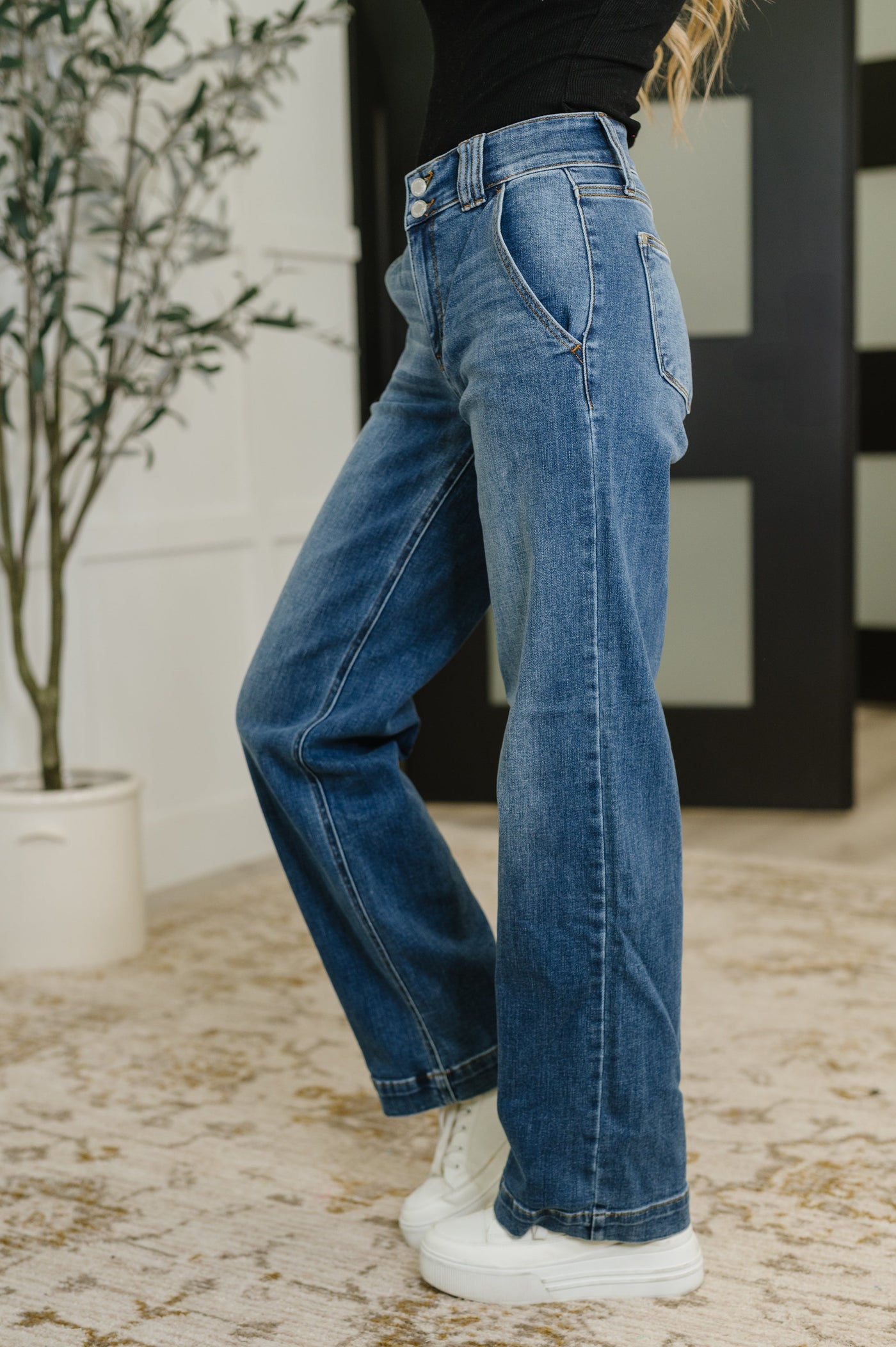 Judy Blue Elsie High Rise Double Button Wide Leg Jeans