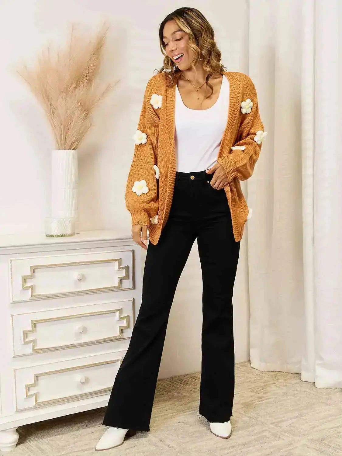 Embroidered Flower Dropped Shoulder Open Front Knit Cardigan in Multiple Colors  Southern Soul Collectives