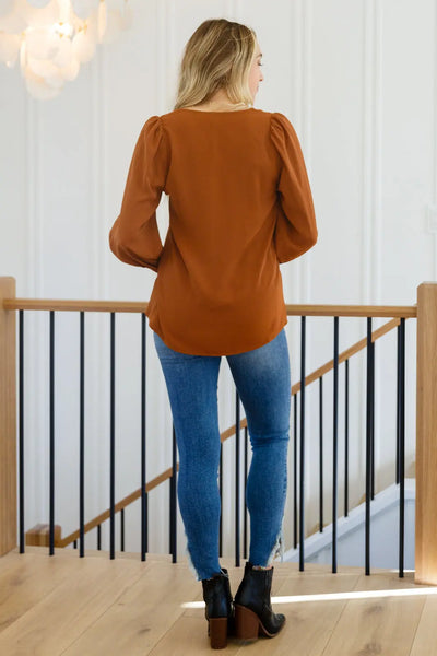 Enjoy This Moment V Neck Blouse In Toffee Womens Southern Soul Collectives