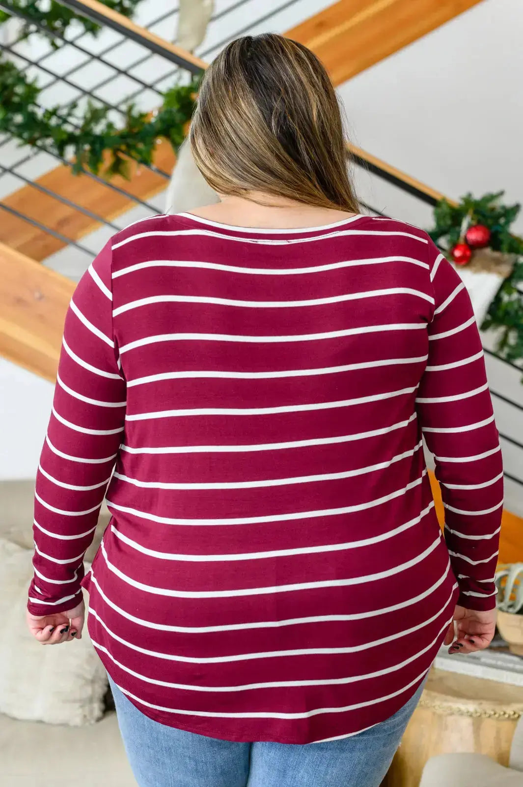 Erika Striped V-Neck Long Sleeve Top in Burgundy Womens Southern Soul Collectives