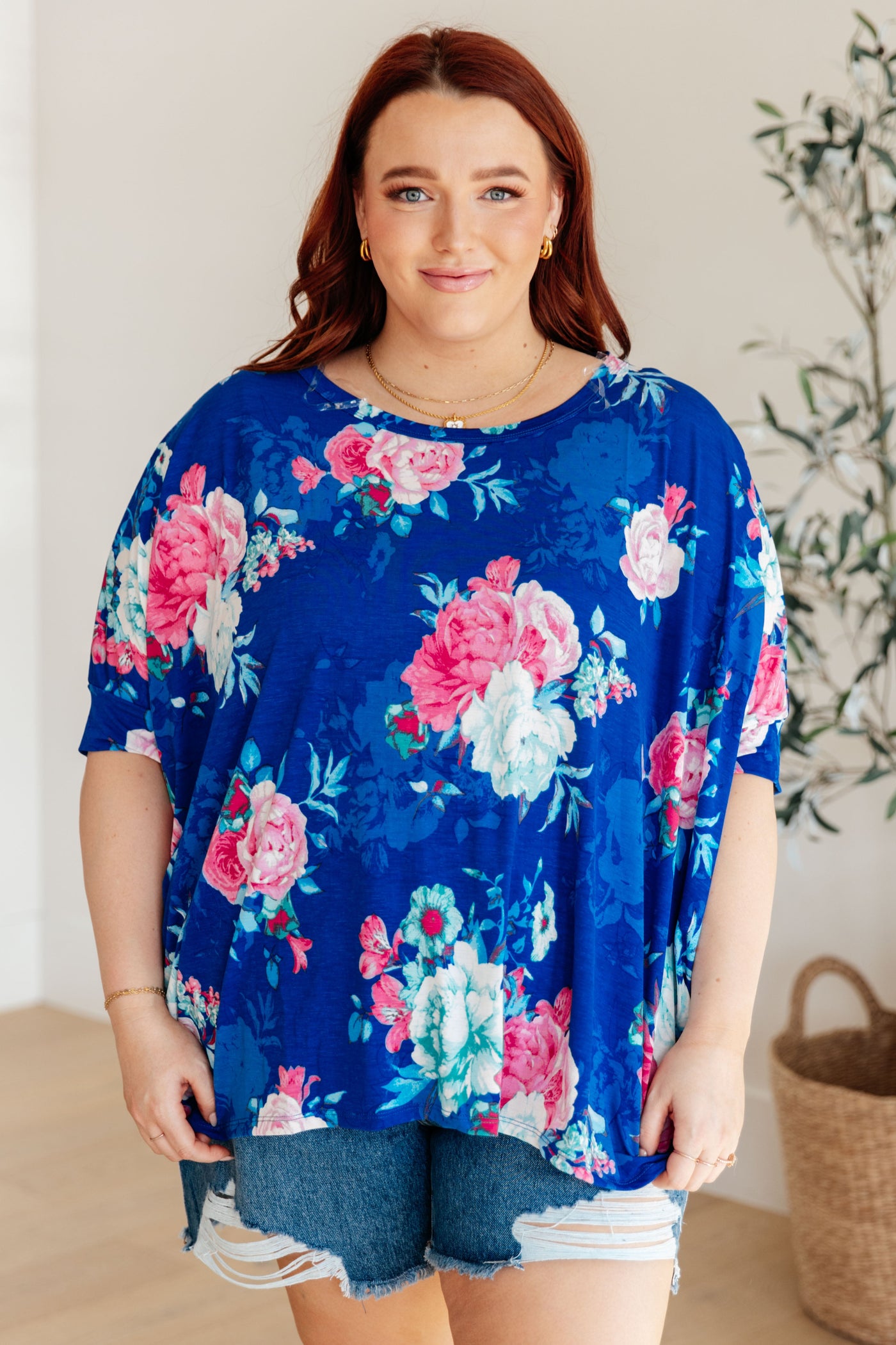 Essential Blouse in Royal and Pink Floral Southern Soul Collectives