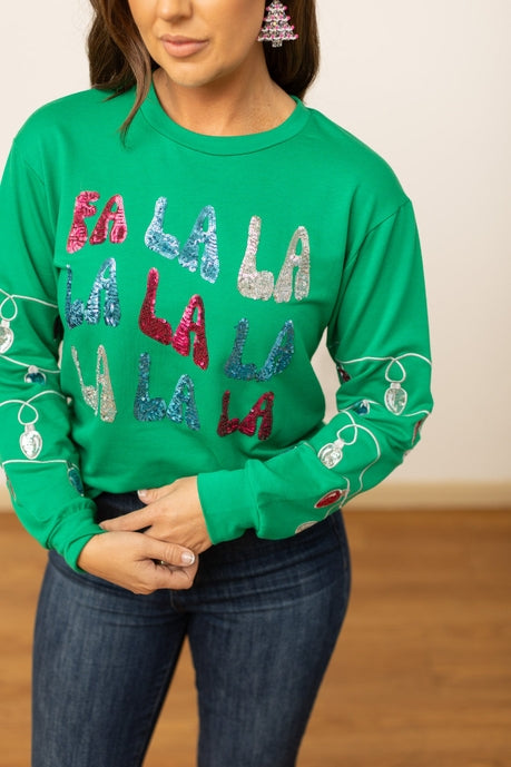 Fa La La Sequins Green Sweater Southern Soul Collectives