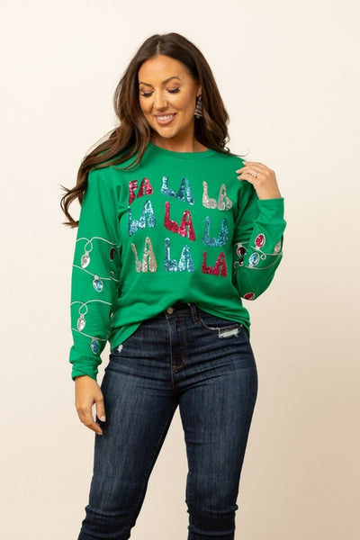 Fa La La Sequins Green Sweater Southern Soul Collectives