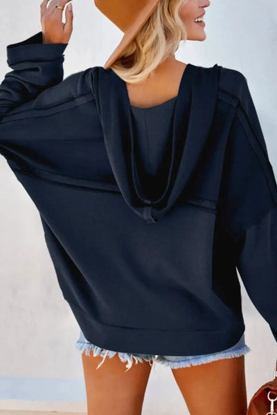 Fall Babe Quarter-Button Exposed Seam Dropped Shoulder Hoodie in Multiple Colors  Southern Soul Collectives