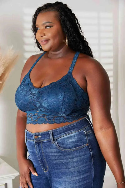 Feeling Pretty Crisscross Back Lace Bralette in Navy Blue  Southern Soul Collectives