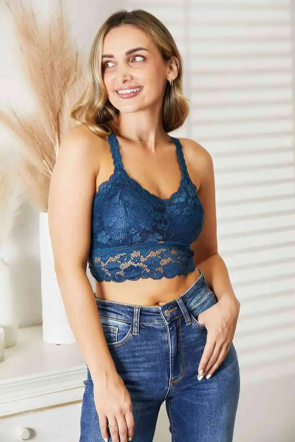 Feeling Pretty Crisscross Back Lace Bralette in Navy Blue  Southern Soul Collectives