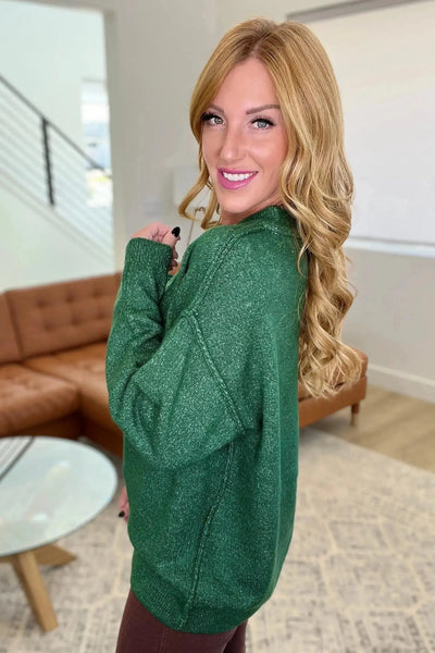 Garment Dyed Front Seam Sweater in Heather Dark Green Womens Southern Soul Collectives
