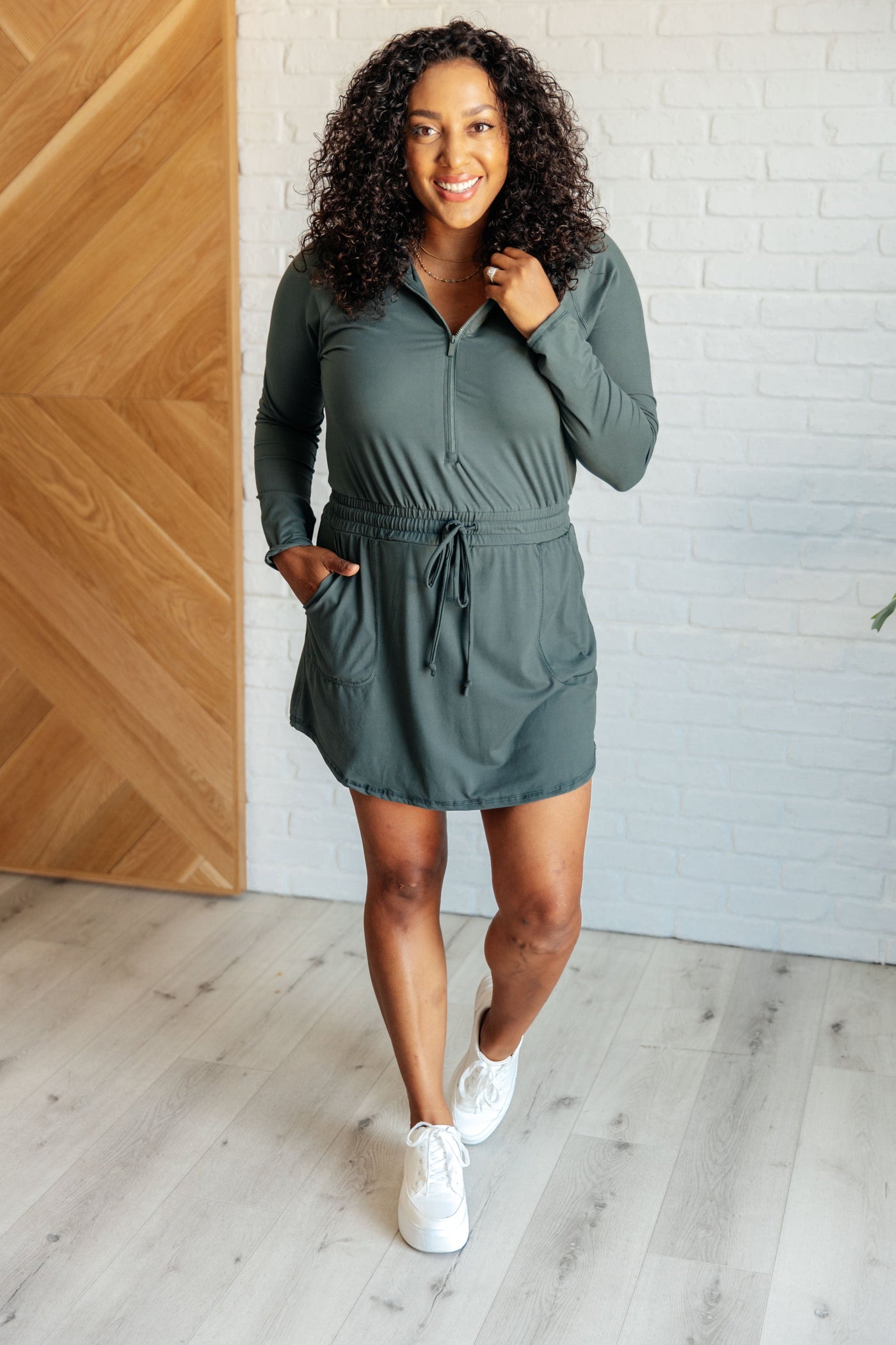 Getting Out Long Sleeve Hoodie Romper in Smoked Spruce Southern Soul Collectives