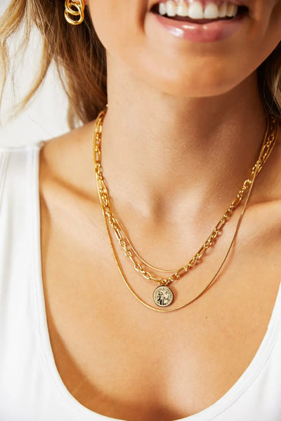 Gold Coin Pendant Triple-Layered Chain Necklace  Southern Soul Collectives