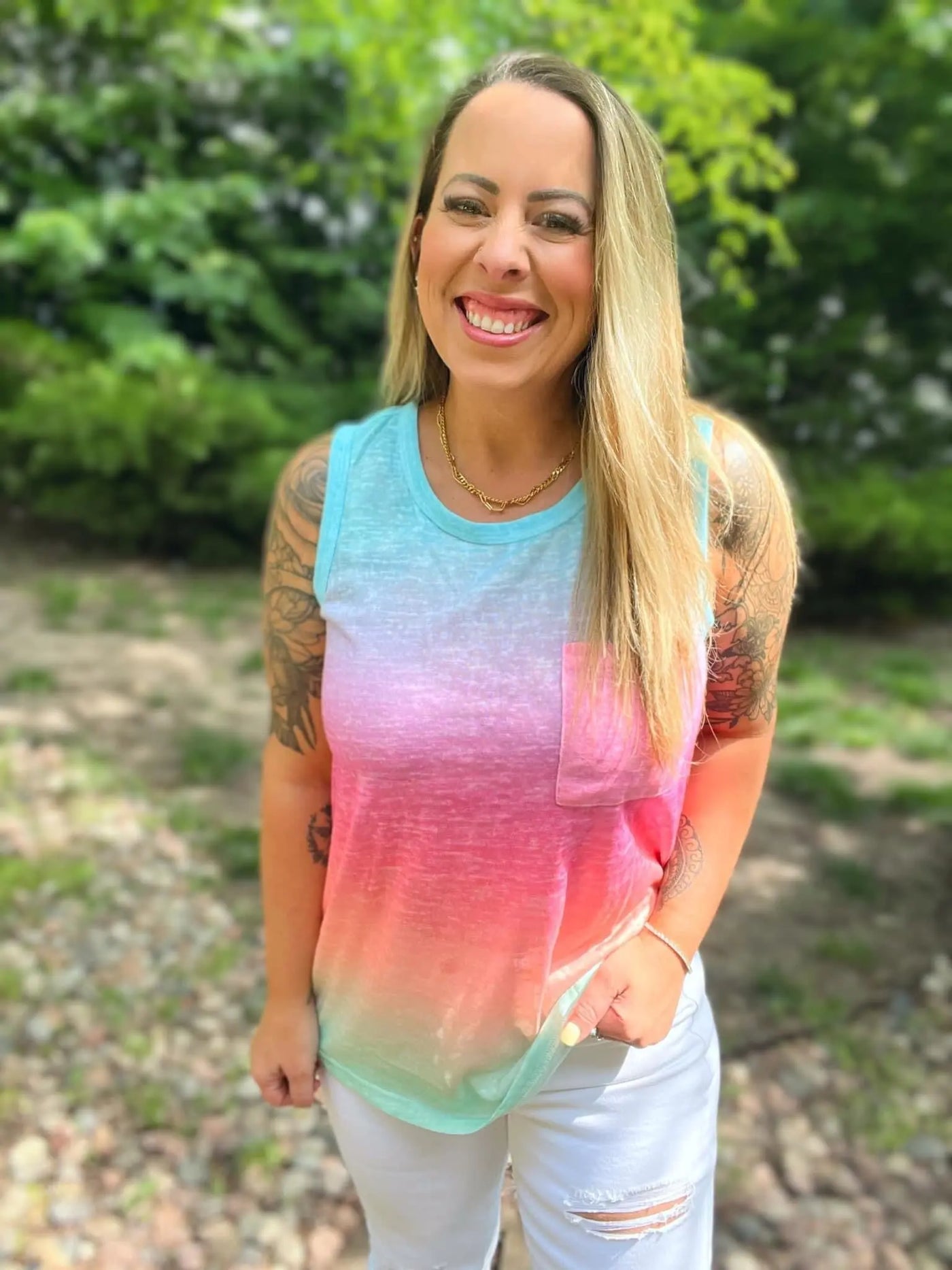 Gradient Rainbow Pocket Tank Top  Southern Soul Collectives