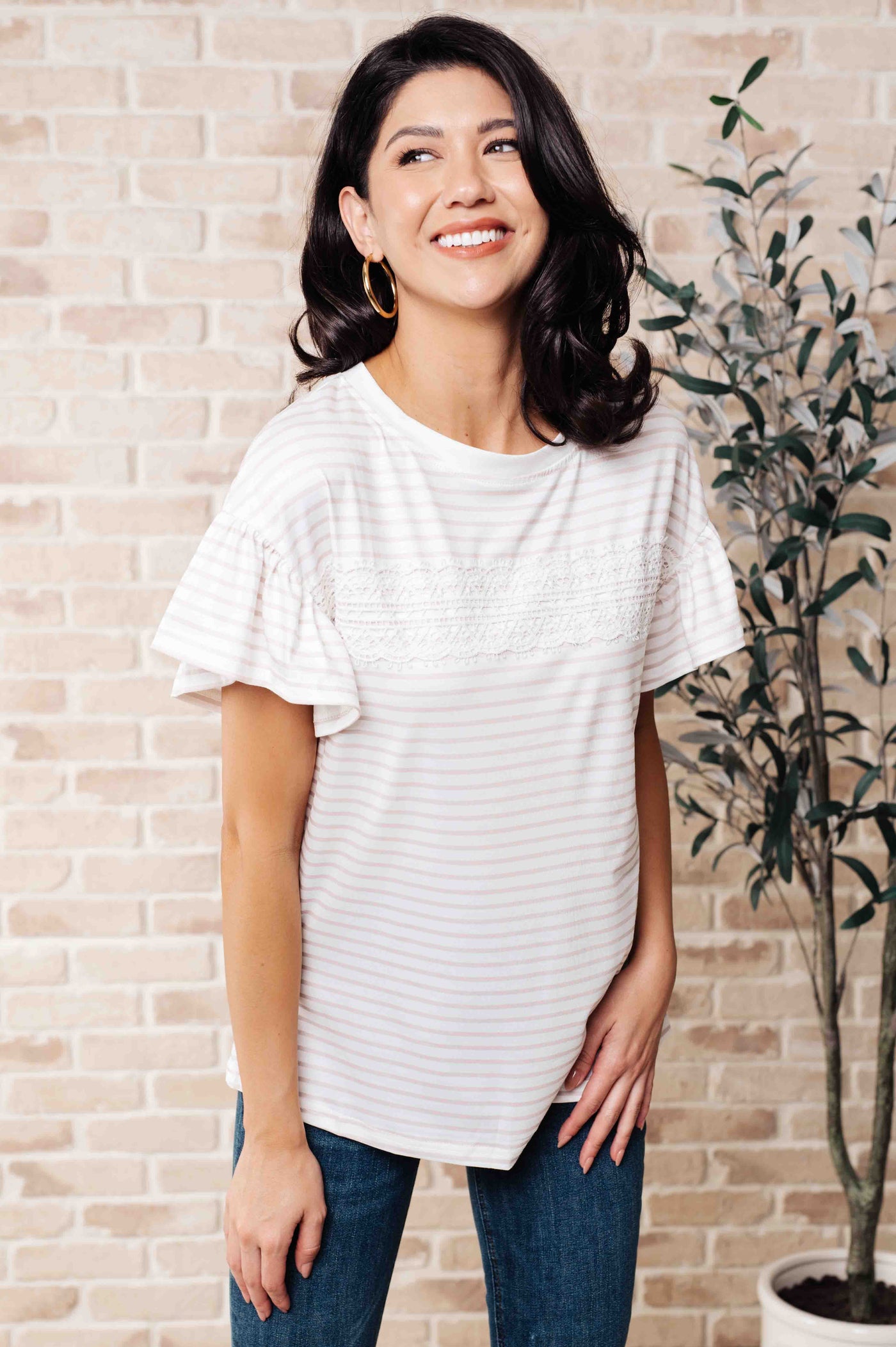 Hand to Hold Lace Detail Striped Top Southern Soul Collectives