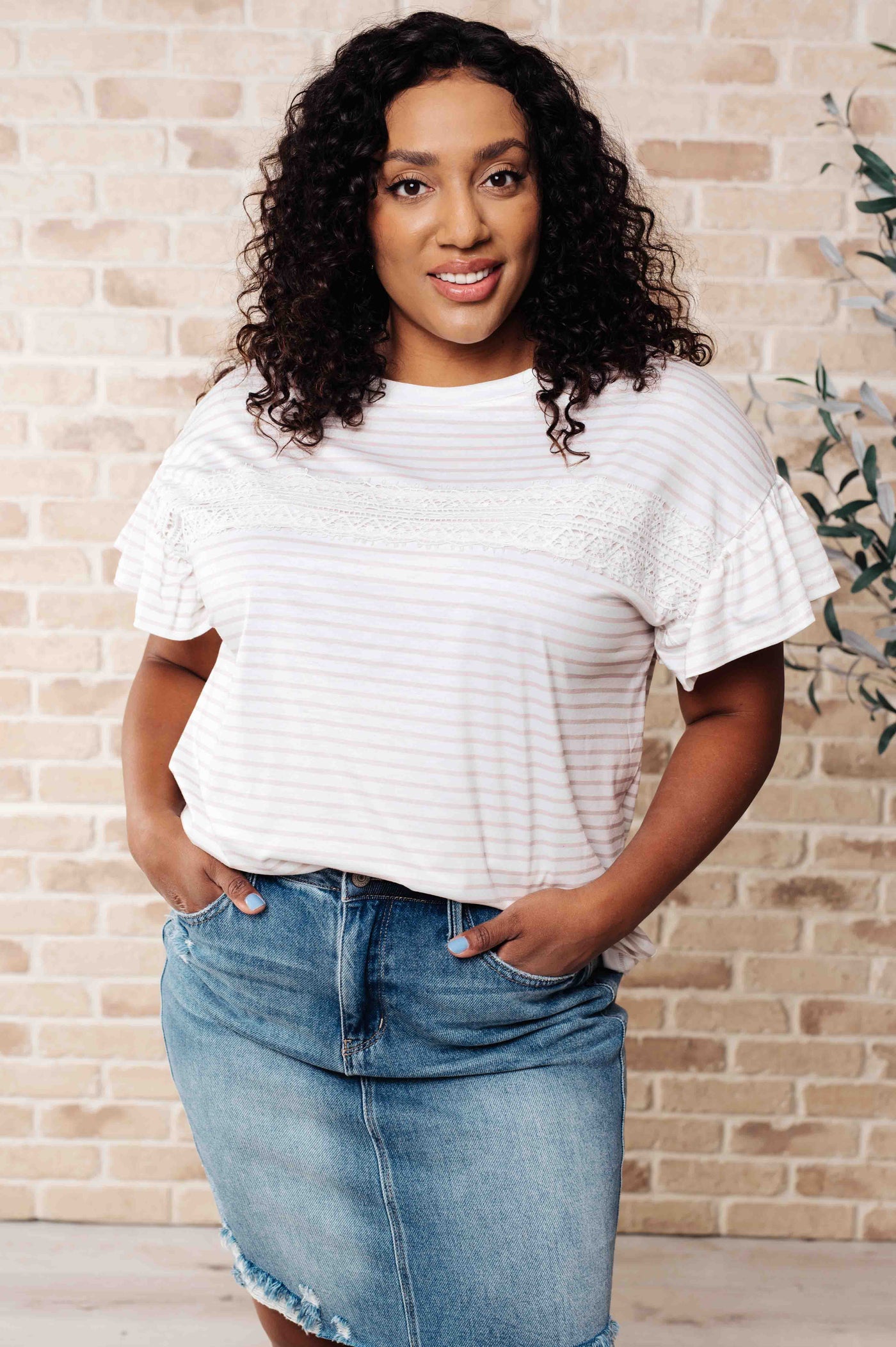 Hand to Hold Lace Detail Striped Top Southern Soul Collectives