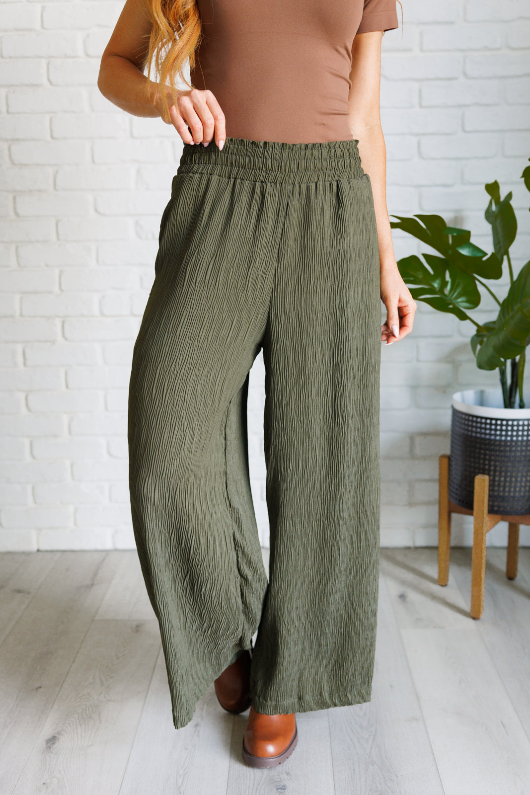 Harmony High Rise Wide Pants in Olive Southern Soul Collectives