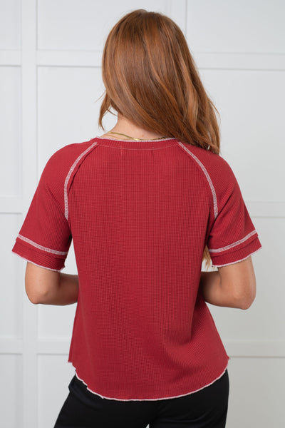 Heartbreaker Waffle Knit Tee in Cranberry Southern Soul Collectives