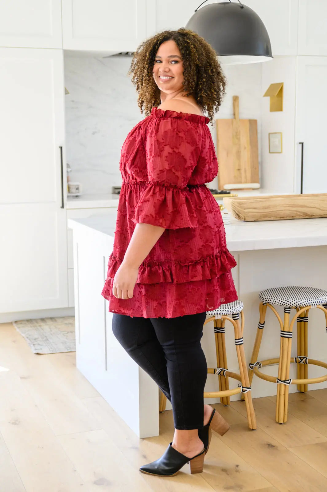 Hello, Goodbye Ruffle Dress In Burgundy Womens Southern Soul Collectives