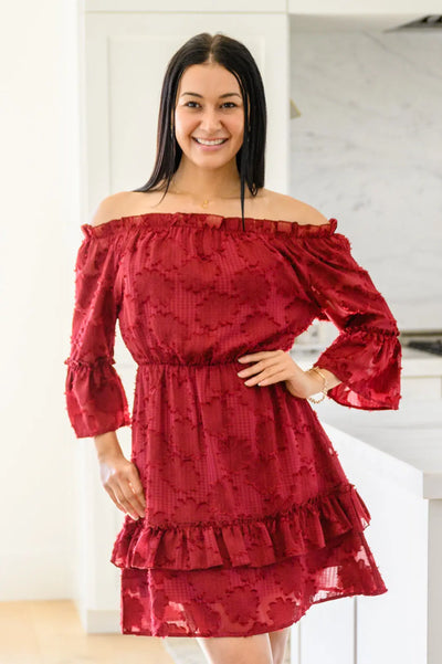 Hello, Goodbye Ruffle Dress In Burgundy Womens Southern Soul Collectives