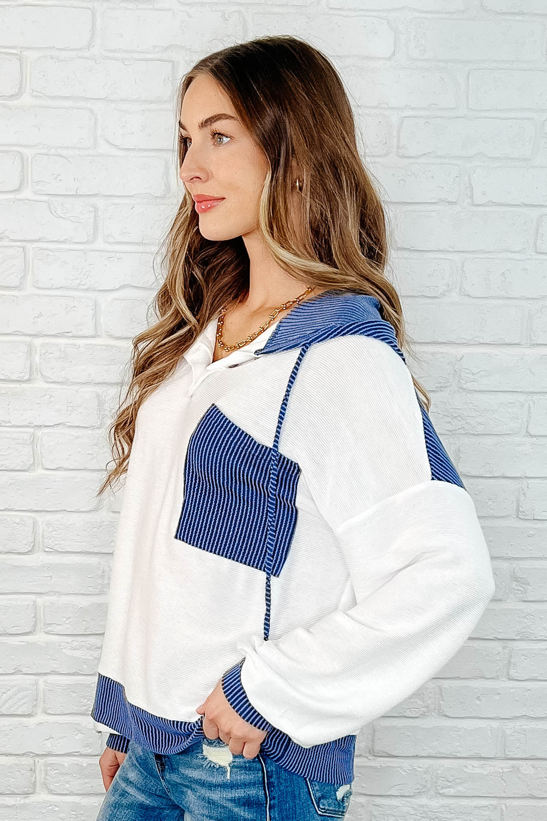 Here for Now Color Block Hoodie in Blue Southern Soul Collectives