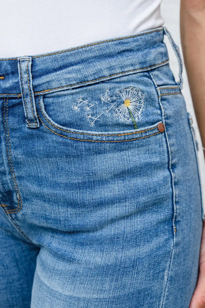 Hi-waisted Dandelion Embroidery Skinny Womens Southern Soul Collectives