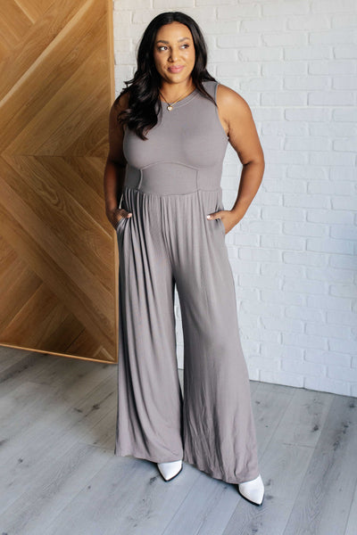 Hilary Wide Leg Jumpsuit in Grey Southern Soul Collectives