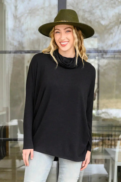 Hilton Cowl Neck Long Sleeve Top in Black Womens Southern Soul Collectives