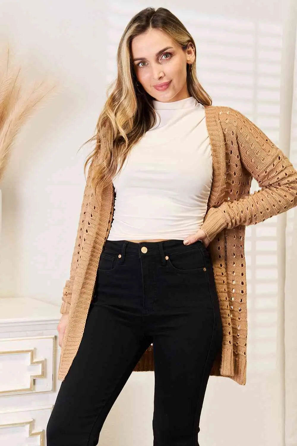 Horizontal Vibes Ribbing Open Front Cardigan in Caramel  Southern Soul Collectives