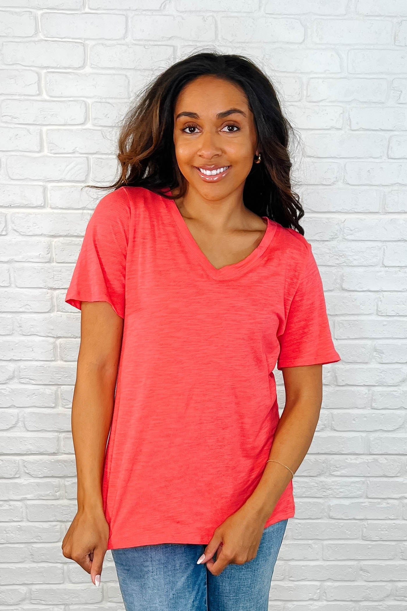 I Don't Have to Choose V-Neck Tee in Hot Coral Southern Soul Collectives