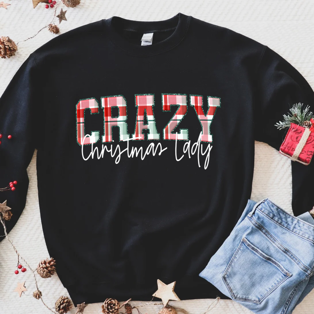 Crazy Christmas Lady Graphic T-shirt and Sweatshirt