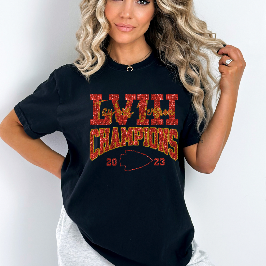 Taylor Version Faux Sequin Champions Graphic T-shirt and Sweatshirt - Southern Soul Collectives