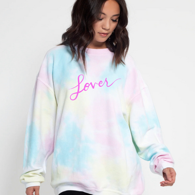 Lover Tie Dye Graphic Corded Crew Sweatshirt