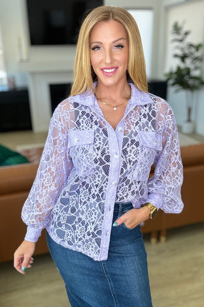 Stick Together Lace Button Up in Lavender Southern Soul Collectives