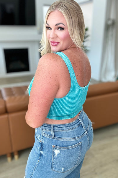 When and Where Reversible Ribbed Cropped Tank in Light Teal Southern Soul Collectives